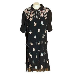 Anthropologie Let Me Be Black Embroidered Vivian Short Dress‎ L